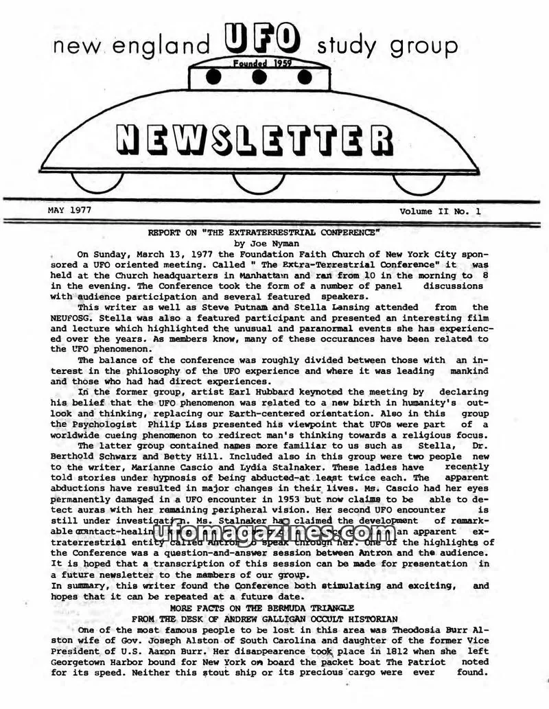 Cover of new england UFO study group issue Volume II No. 1: NEWSLETTER