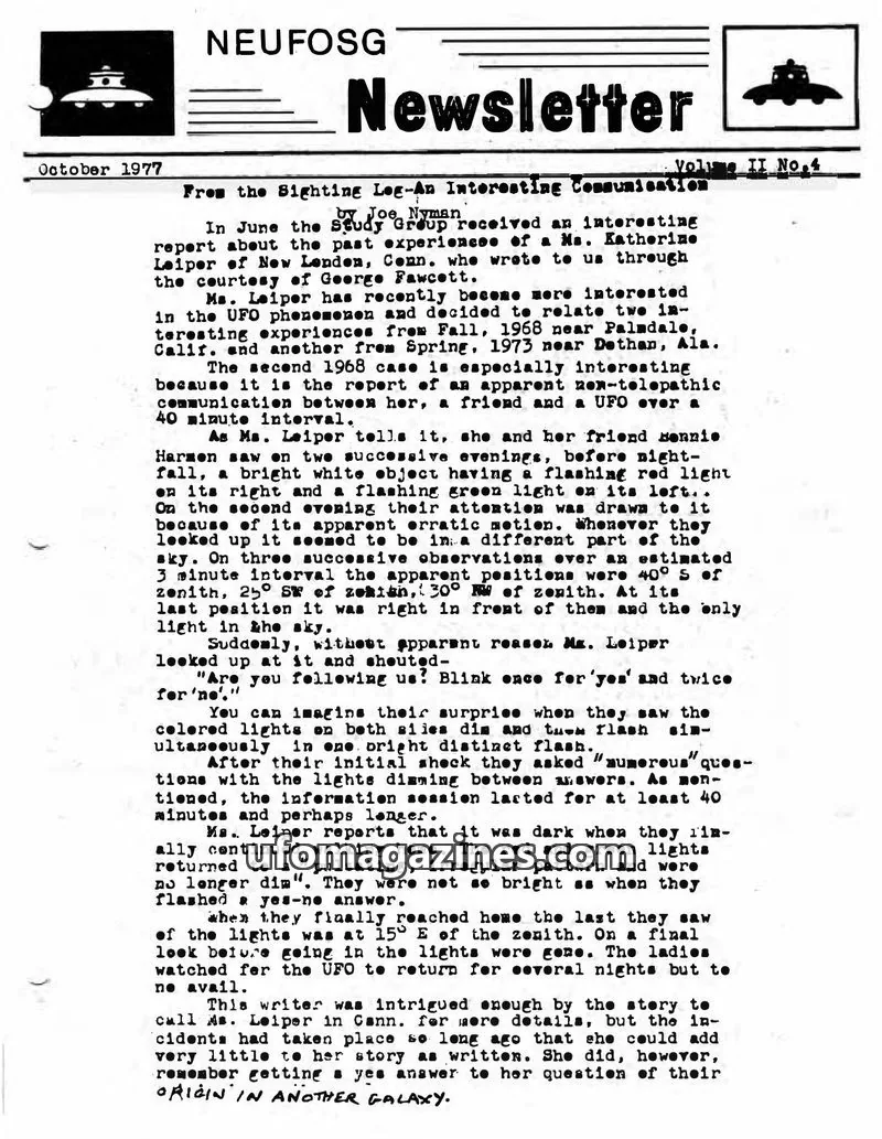 Cover of New England UFO Study Group issue Volume II No.4: NEUFOSG Newsletter