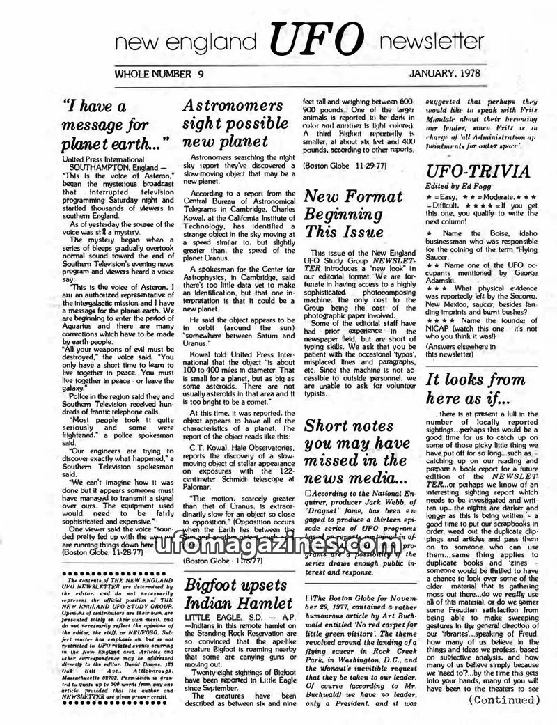 Cover of The New England UFO Study Group issue 9: New England UFO Newsletter