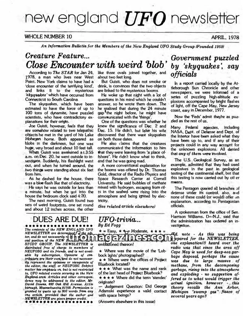 Cover of New England UFO Study Group issue WHOLE NUMBER 10: new england UFO newsletter