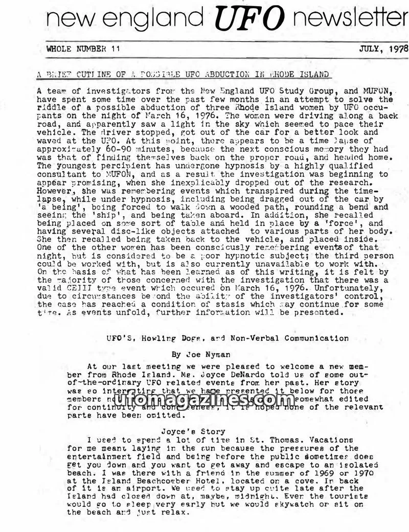 Cover of New England UFO Newsletter issue WHOLE NUMBER 11: new england UFO newsletter