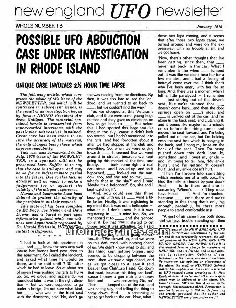 Cover of NEW ENGLAND UFO STUDY GROUP issue 13: new england UFO newsletter