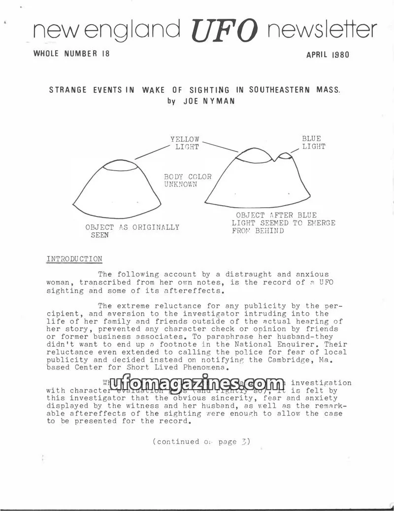 Cover of New England UFO Newsletter issue 18: new england UFO newsletter