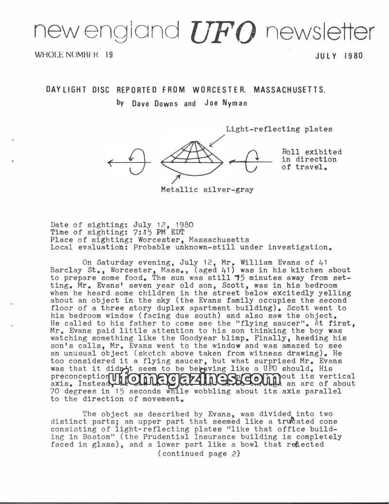 Cover of New England UFO Newsletter issue 19: new england UFO newsletter
