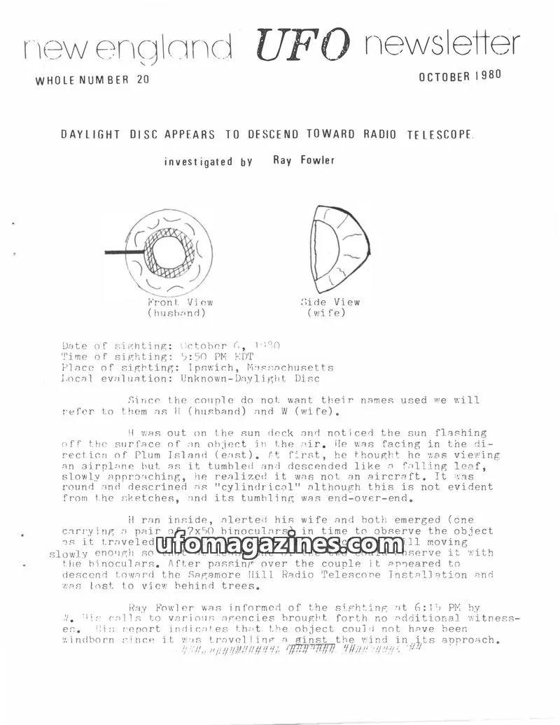 Cover of New England UFO Newsletter issue 20: New England UFO Newsletter