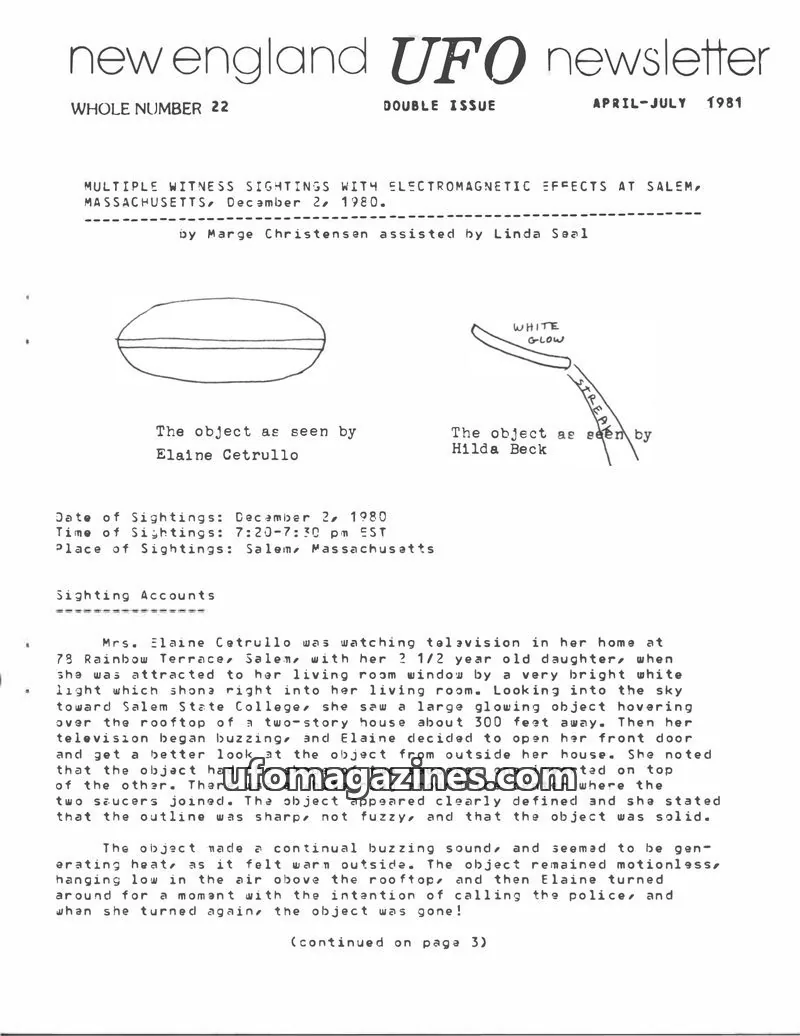 Cover of New England UFO Newsletter issue 22: new england UFO newsletter