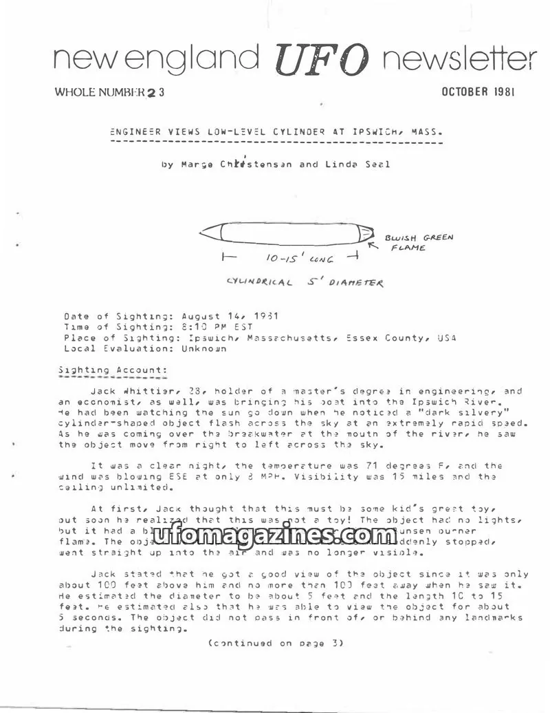 Cover of New England UFO Newsletter issue 23: new england UFO newsletter