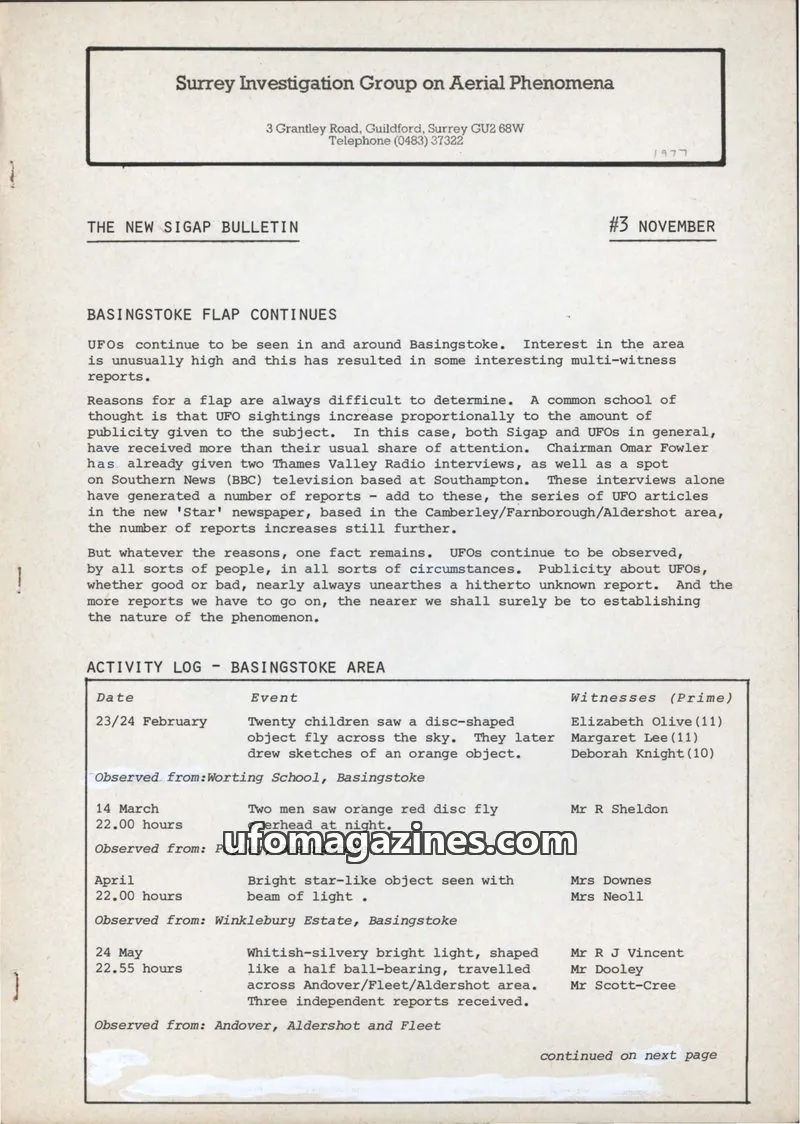 Cover of Surrey Investigation Group on Aerial Phenomena issue #3: THE NEW SIGAP BULLETIN