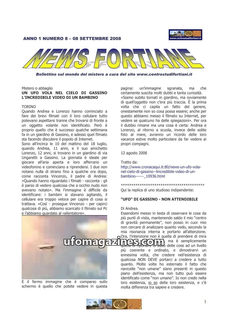 Cover of News Fortiane (Centro Studi Fortiani) issue 8: NEWS FORTIANE
