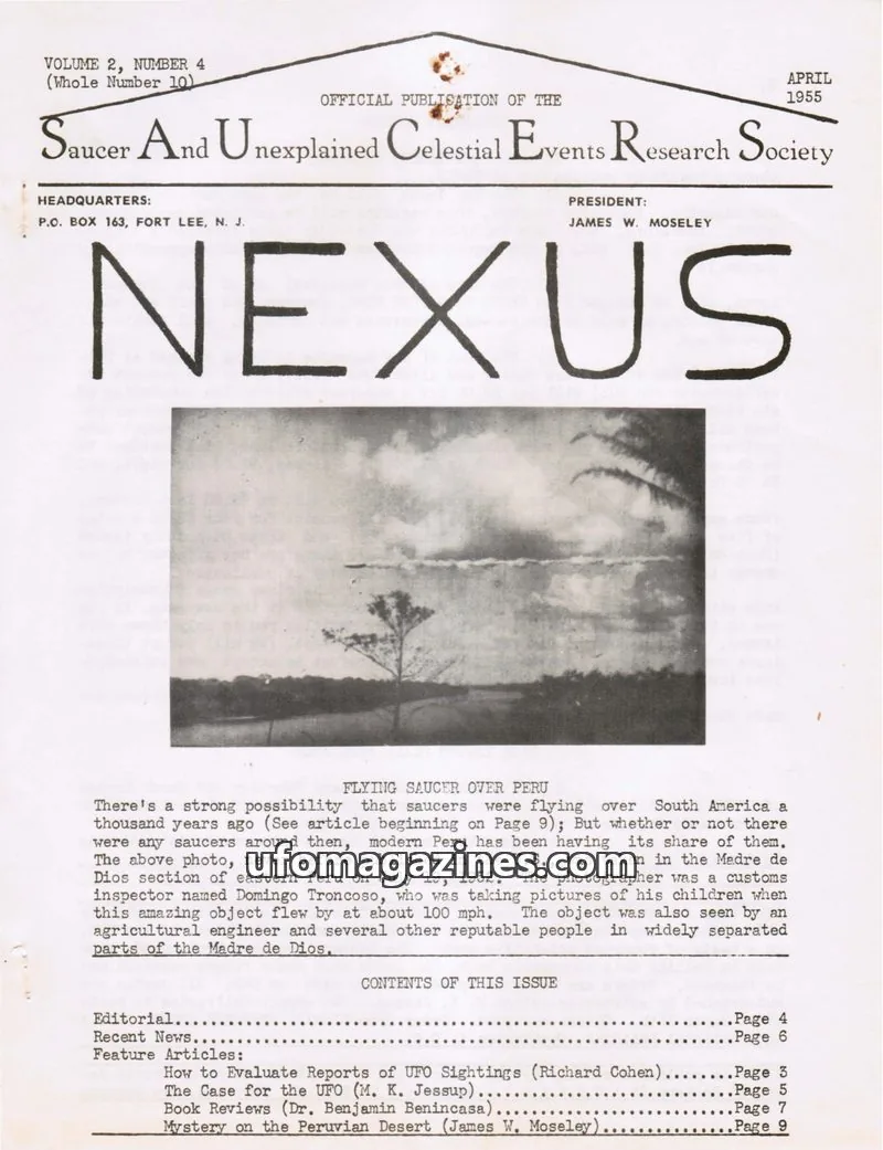Cover of Saucer And Unexplained Celestial Events Research Society issue Volume 2, Number 4 (Whole Number 10): NEXUS