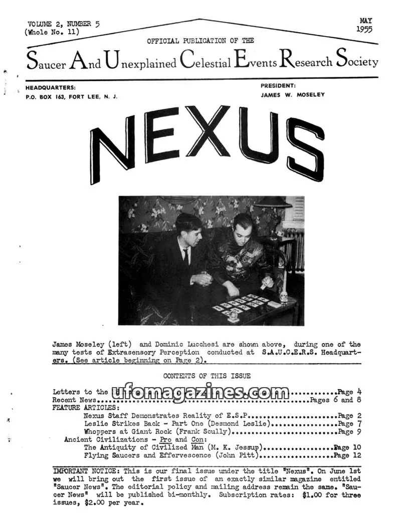 Cover of Saucer And Unexplained Celestial Events Research Society issue Volume 2, Number 5 (Whole No. 11): Nexus