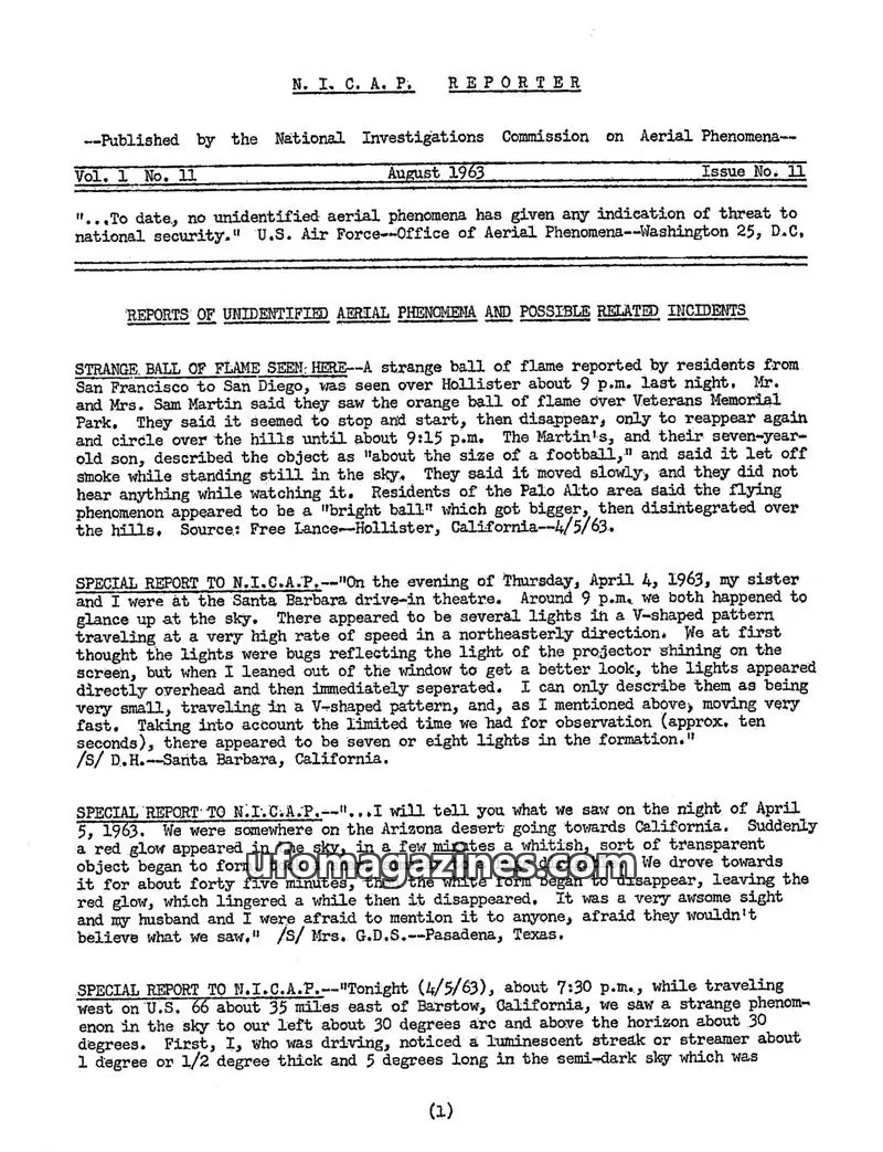 Cover of NICAP Reporter (Gribble) issue 11: N. I. C. A. P. REPORTER