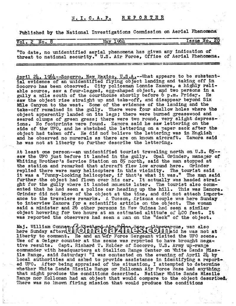 Cover of NICAP Reporter (Gribble) issue No. 8: N. I. C. A. P. REPORTER