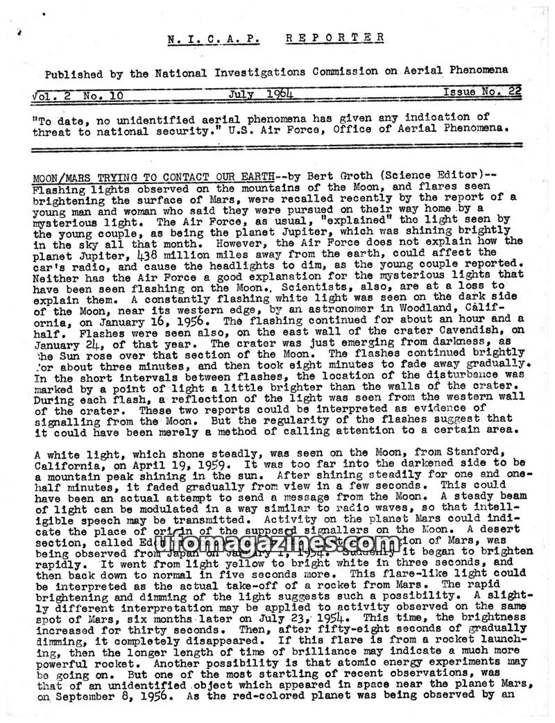 Cover of NICAP Reporter (Gribble) issue 22: N. I. C. A. P. REPORTER