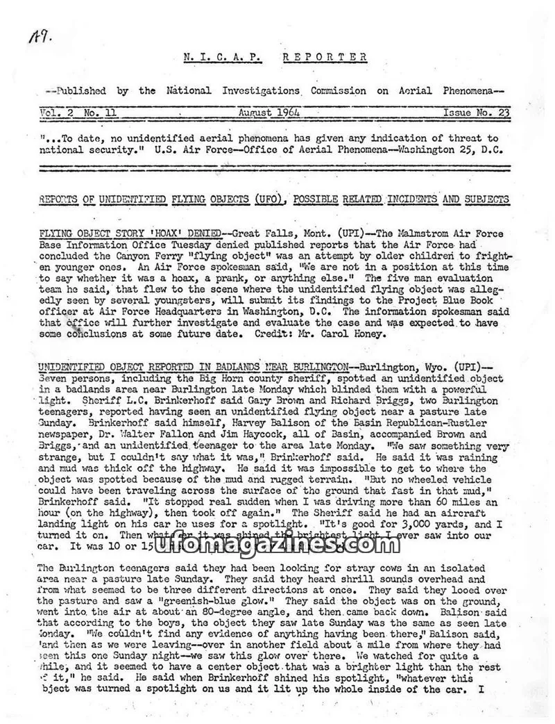 Cover of NICAP Reporter (Gribble) issue 23: N. I. C. A. P. REPORTER
