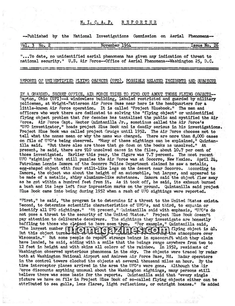 Cover of NICAP Reporter (Gribble) issue 26: N. I. C. A. P. REPORTER
