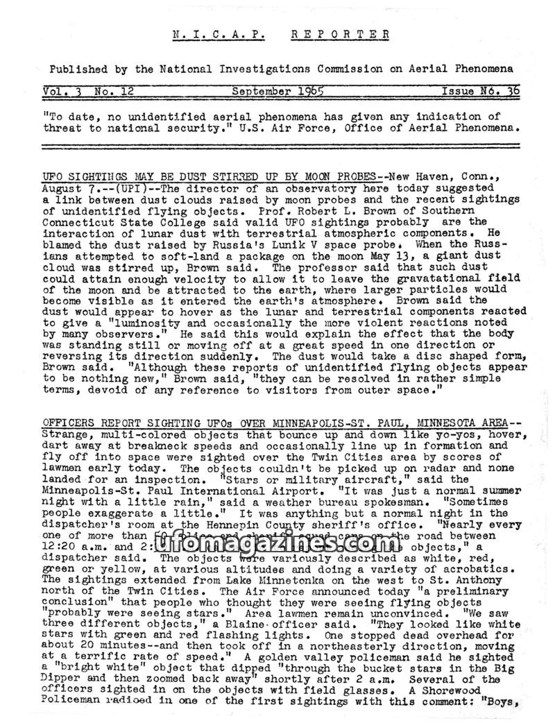 Cover of NICAP Reporter (Gribble) issue No. 12: N.I.C.A.P. REPORTER