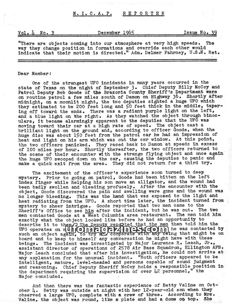 Cover of NICAP Reporter (Gribble) issue 39: N. I. C. A. P. REPORTER
