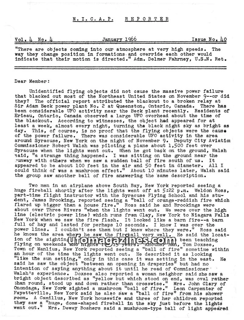 Cover of NICAP Reporter (Gribble) issue No. 40: N. I. C. A. P. REPORTER