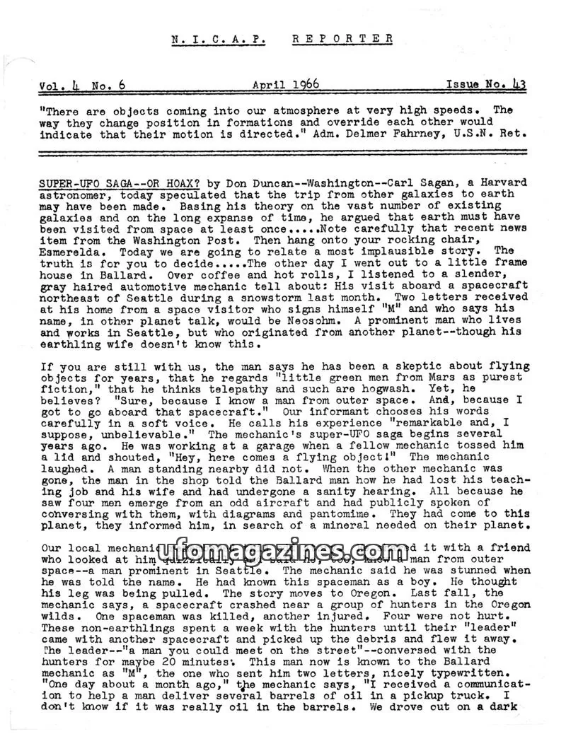 Cover of NICAP Reporter (Gribble) issue 43: N. I. C. A. P. REPORTER