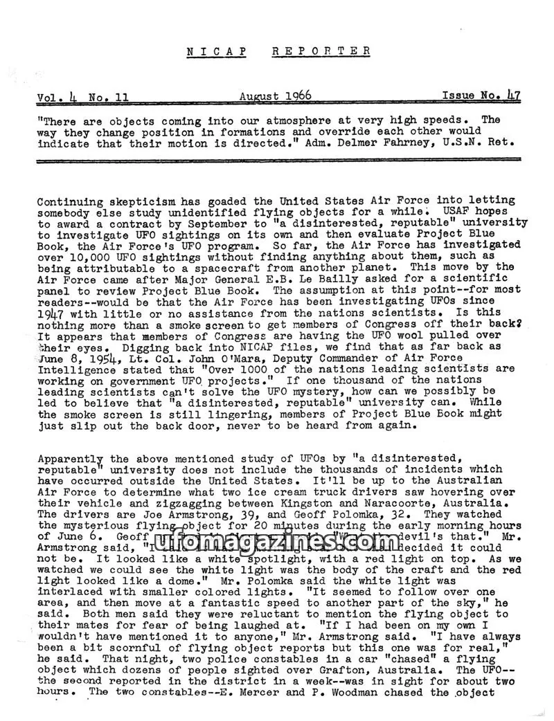 Cover of NICAP Reporter (Gribble) issue 47: NICAP REPORTER