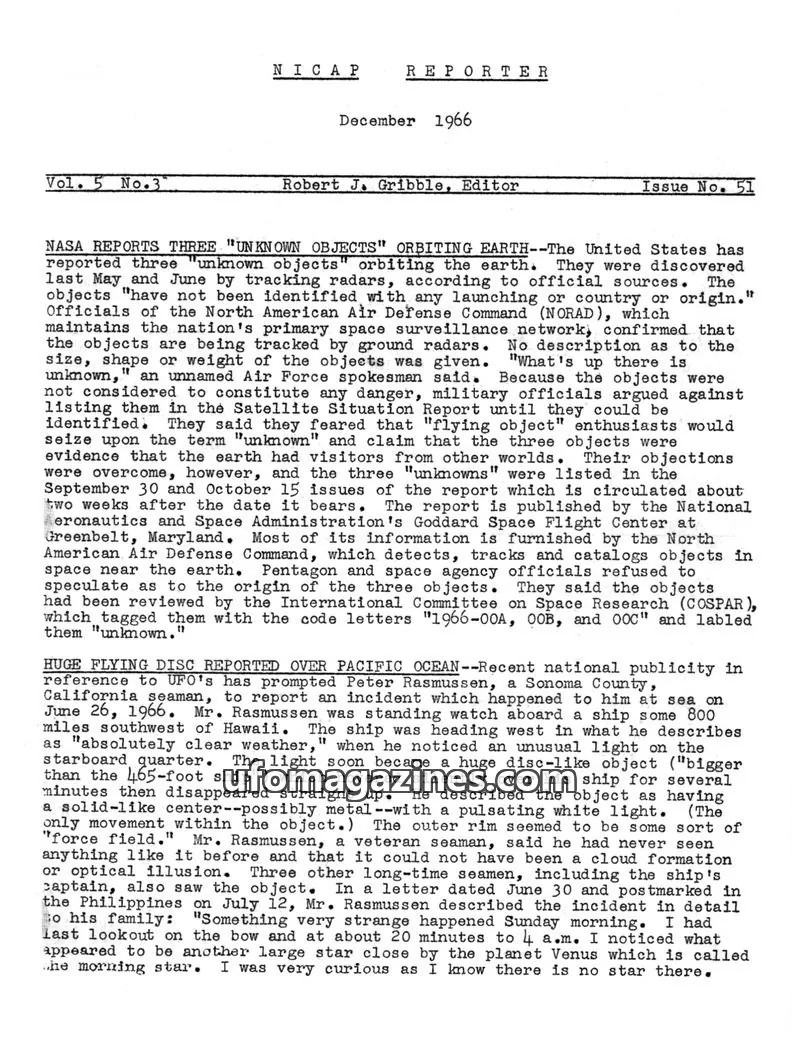 Cover of NICAP Reporter (Gribble) issue No. 51: NICAP REPORTER