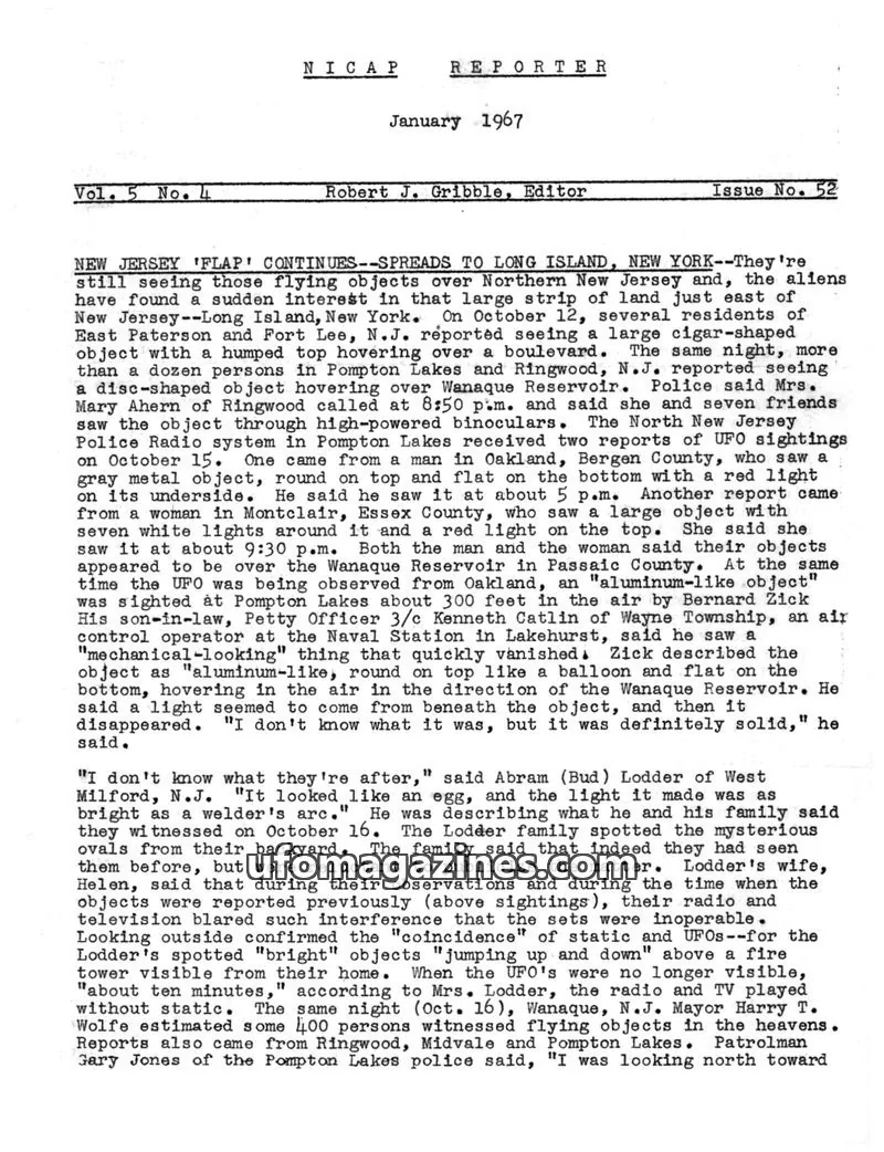 Cover of NICAP Reporter (Gribble) issue 52: NICAP Reporter