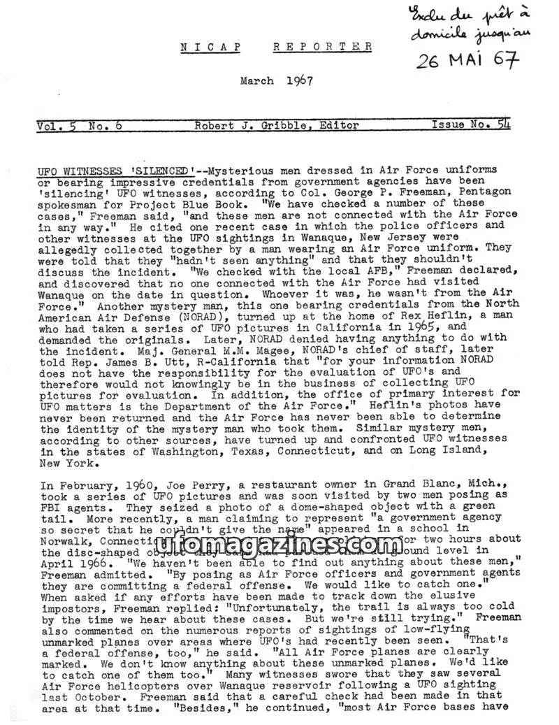 Cover of NICAP Reporter (Gribble) issue 54: NICAP REPORTER