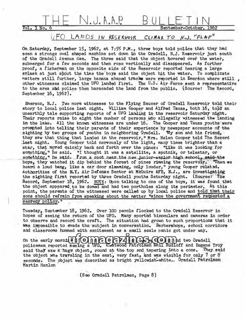 Cover of New Jersey Association on Aerial Phenomena issue Vol. 1 No. 6: THE N.J.A.A.P. BULLETIN