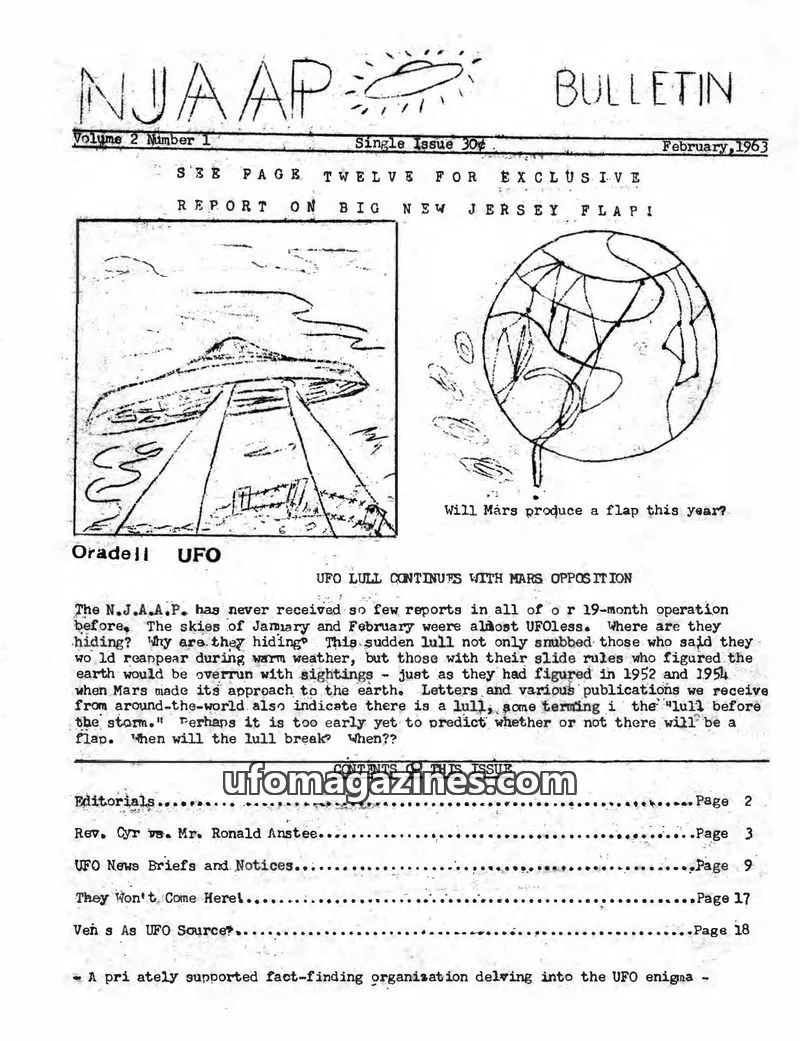 Cover of New Jersey Association on Aerial Phenomena issue Volume 2 Number 1: NJAAP BULLETIN