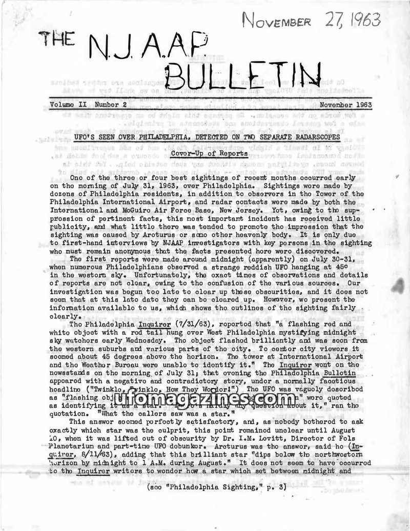 Cover of The New Jersey Association on Aerial Phenomena (NJAAP) issue Volume II Number 2: THE NJAAP BULLETIN