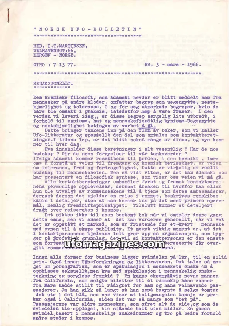 Cover of Norsk UFO-Bulletin issue 3: NORSK UFO-BULLETIN