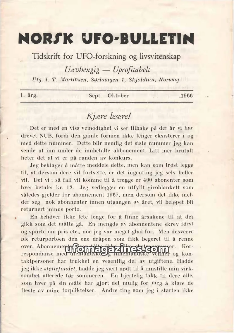 Cover of Norsk UFO-Bulletin issue Sept.-Oktober: NORSK UFO-BULLETIN