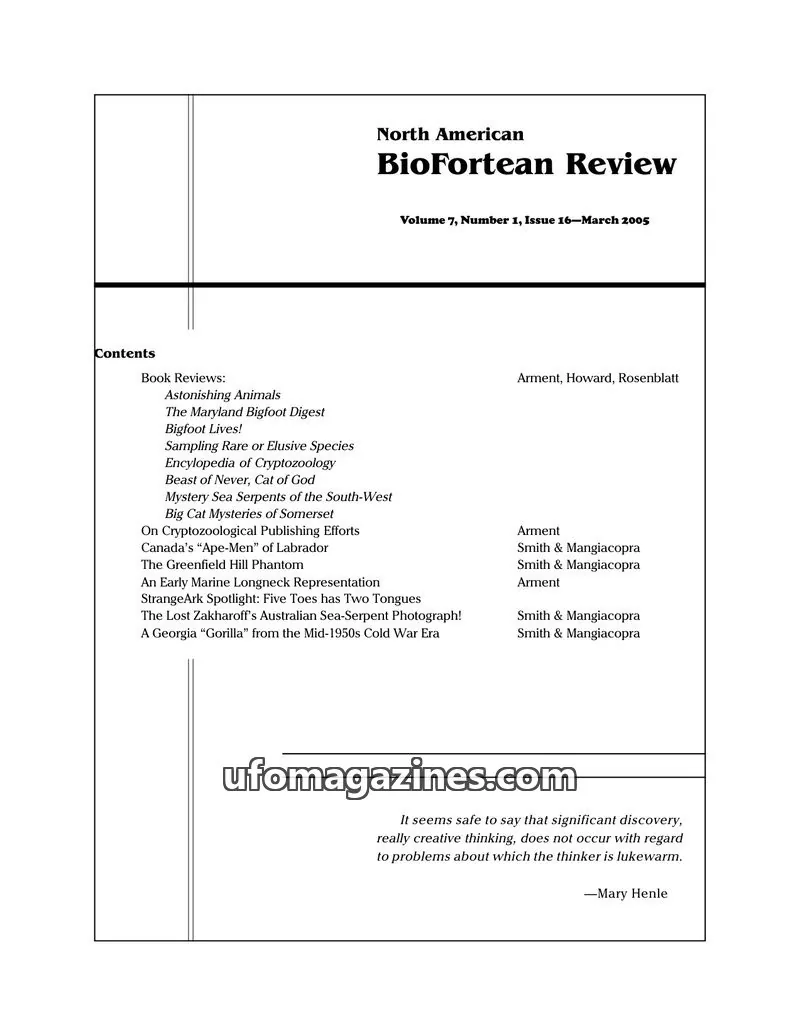 Cover of North American BioFortean Review issue 16: North American BioFortean Review