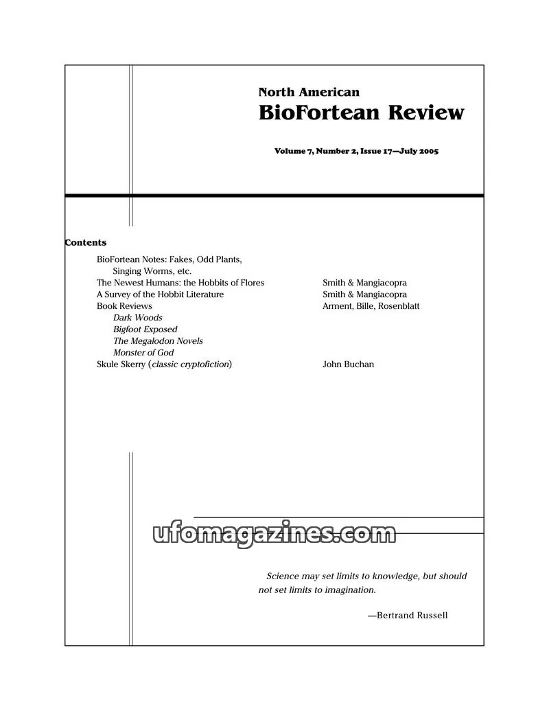 Cover of North American BioFortean Review issue Volume 7, Number 2, Issue 17: North American BioFortean Review