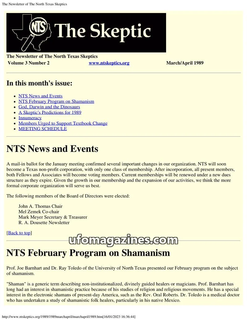 Cover of North Texas Skeptic issue Volume 3 Number 2: The Skeptic