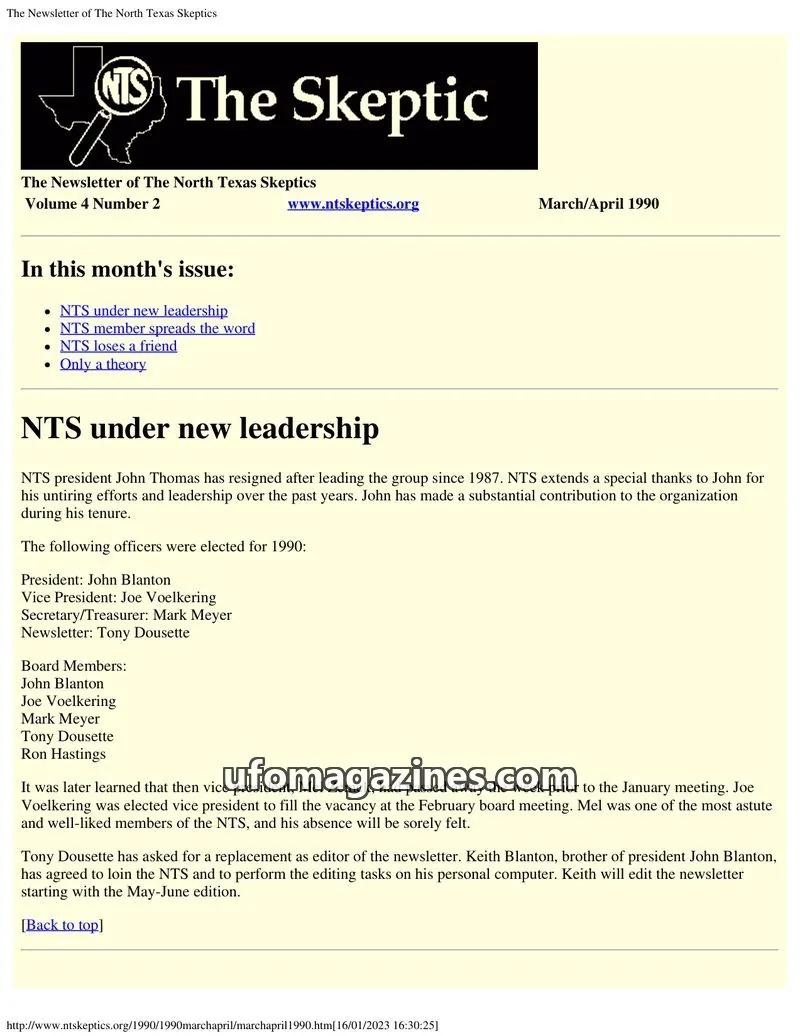 Cover of North Texas Skeptic issue Volume 4 Number 2: The Newsletter of The North Texas Skeptics