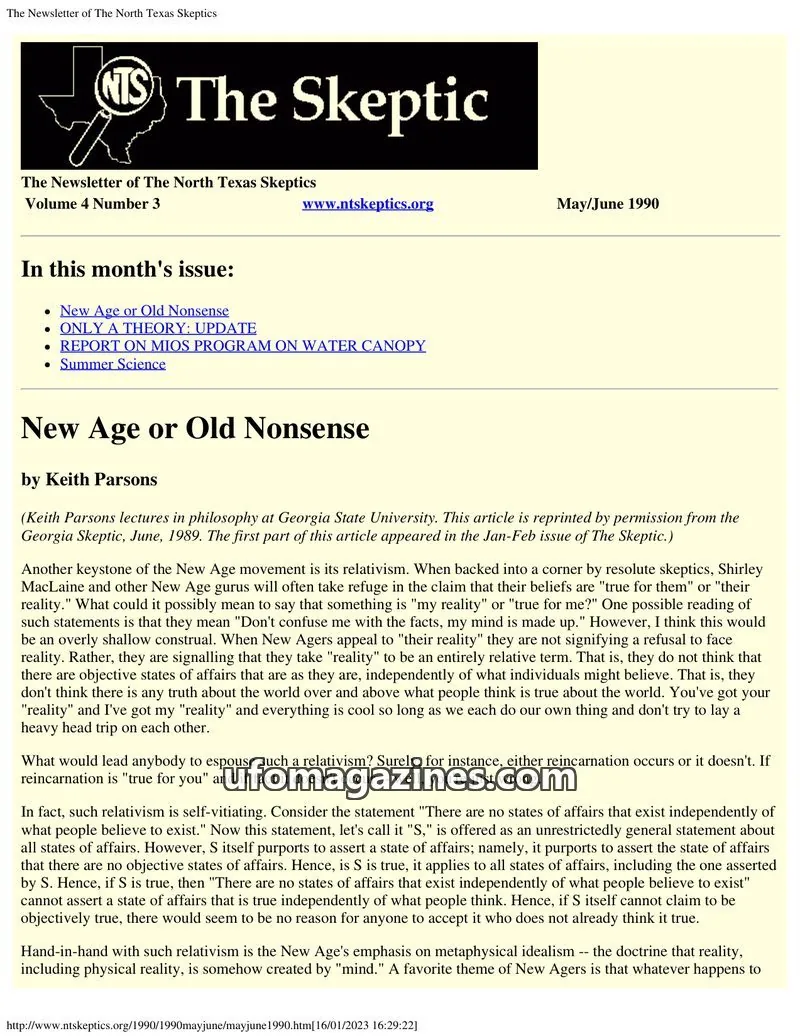 Cover of North Texas Skeptic issue Volume 4 Number 3: The Newsletter of The North Texas Skeptics