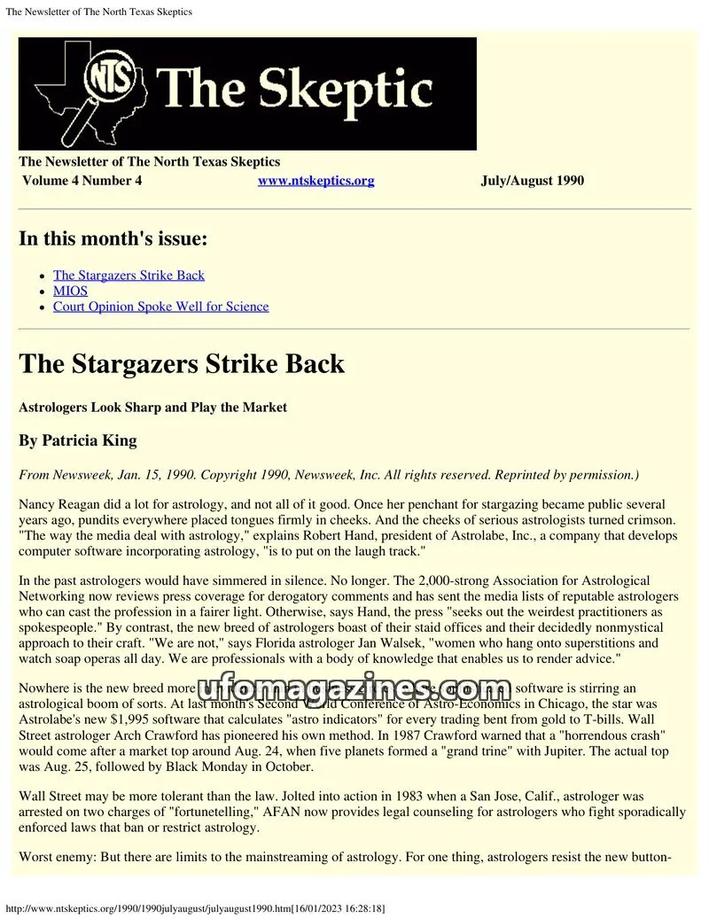 Cover of North Texas Skeptic issue 4: The Skeptic