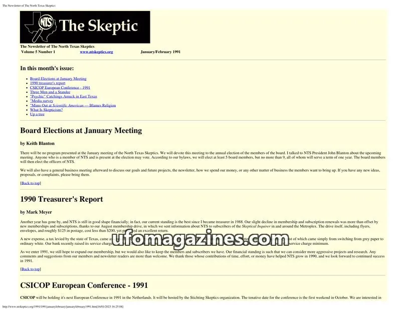 Cover of North Texas Skeptic issue 1: The Skeptic
