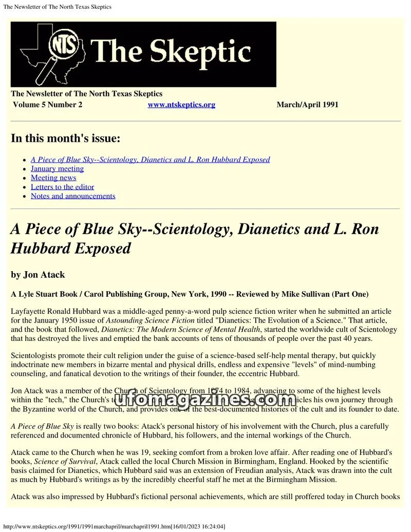 Cover of North Texas Skeptic issue Volume 5 Number 2: The Skeptic