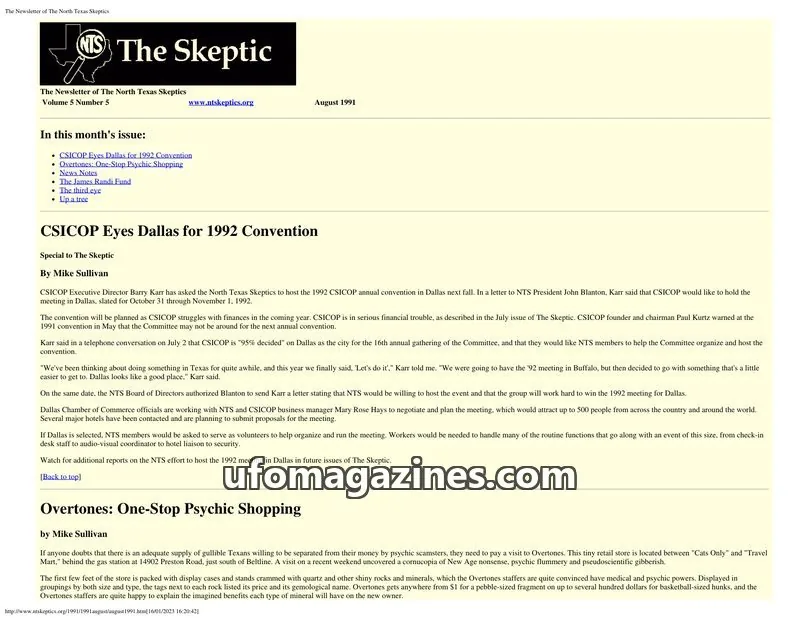 Cover of North Texas Skeptic issue 5: The Skeptic