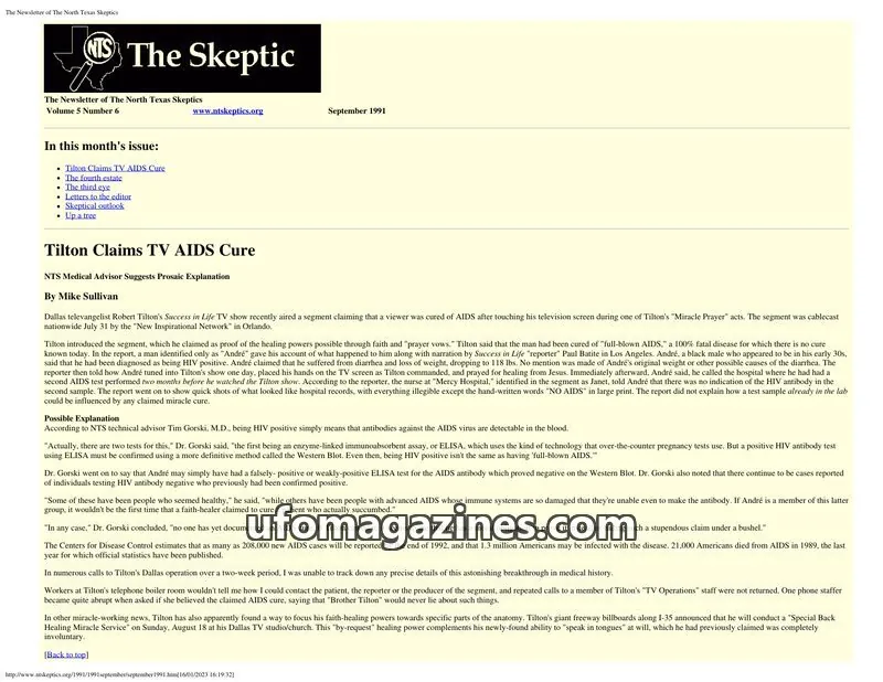 Cover of North Texas Skeptic issue Volume 5 Number 6: The Skeptic