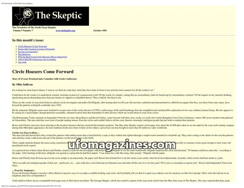 Cover of North Texas Skeptic issue Volume 5 Number 7: The Skeptic