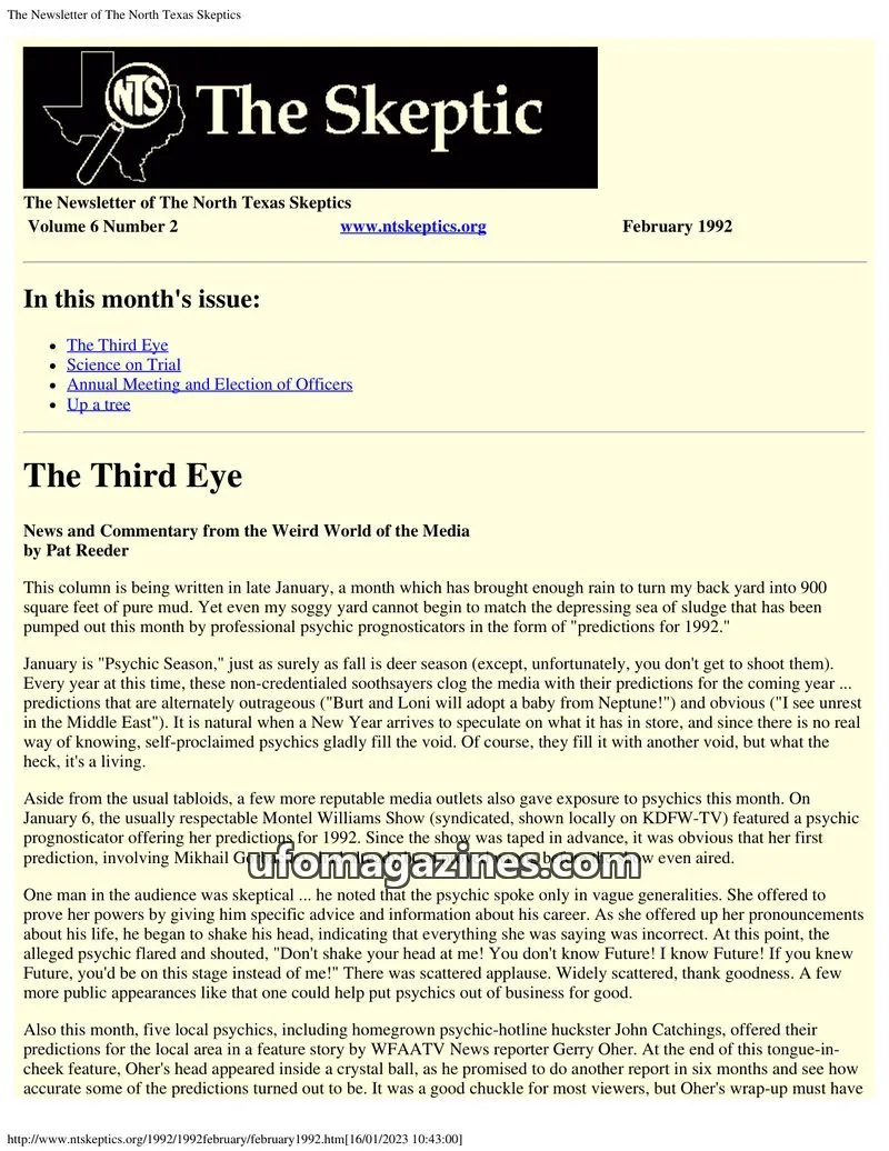 Cover of North Texas Skeptic issue Volume 6 Number 2: The Newsletter of The North Texas Skeptics