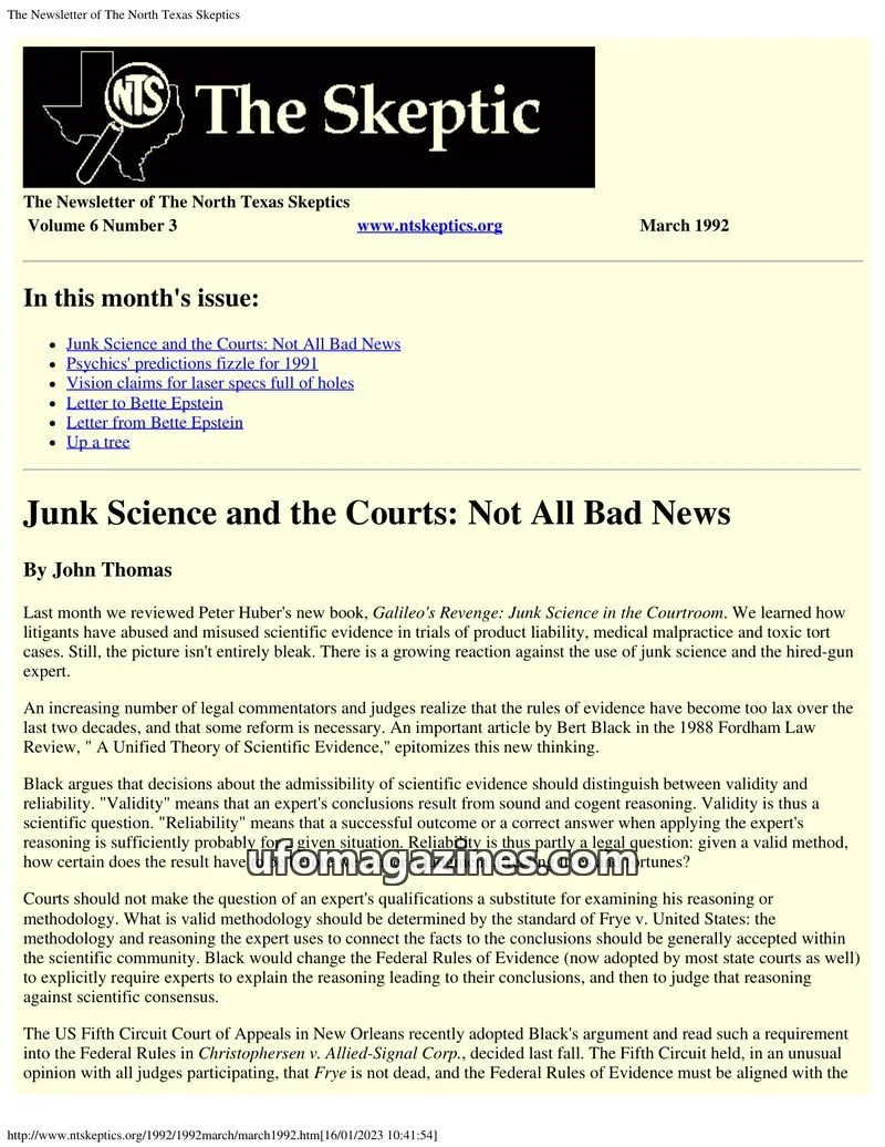 Cover of North Texas Skeptic issue Volume 6 Number 3: The Skeptic