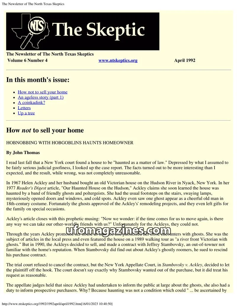 Cover of North Texas Skeptic issue Volume 6 Number 4: The Newsletter of The North Texas Skeptics