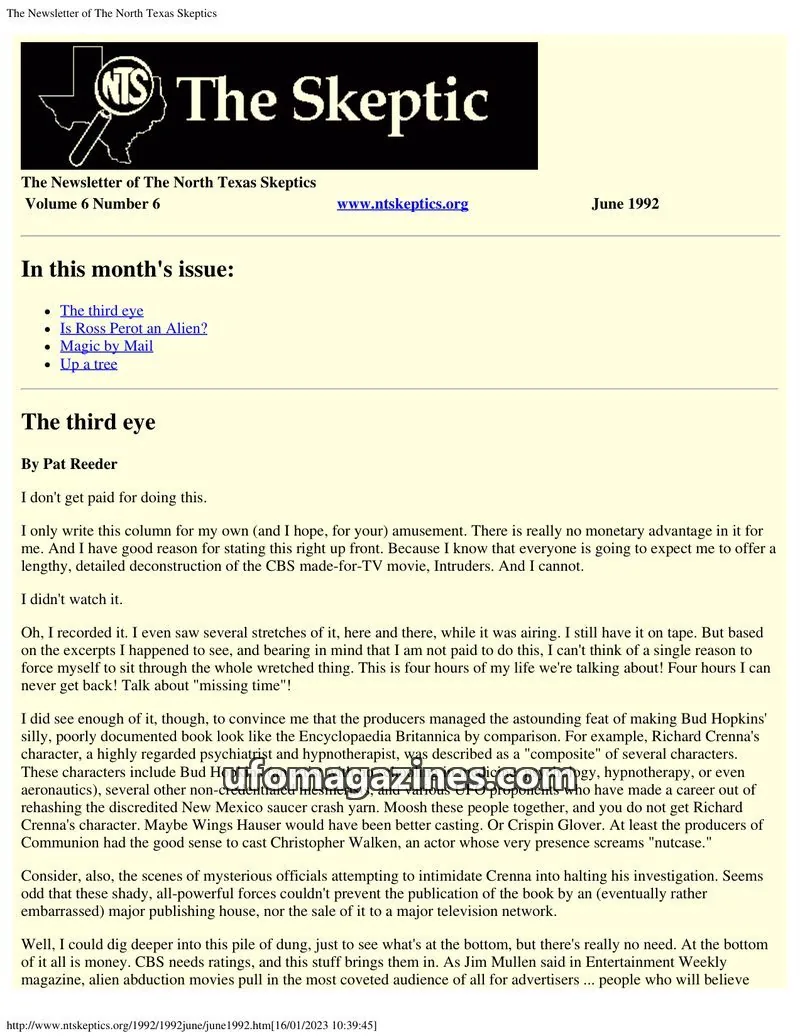 Cover of North Texas Skeptic issue 6: The Skeptic