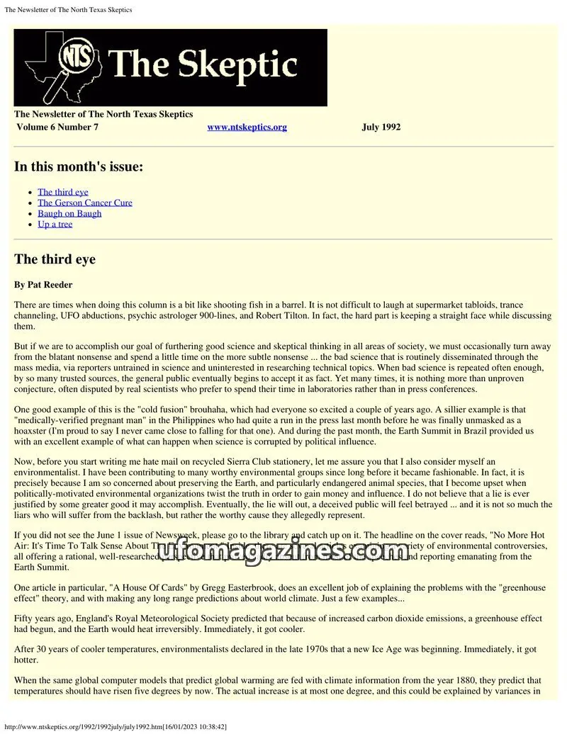 Cover of North Texas Skeptic issue 7: The Newsletter of The North Texas Skeptics