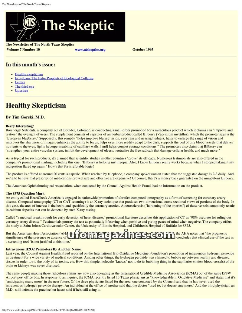 Cover of North Texas Skeptic issue Volume 7 Number 10: The Newsletter of The North Texas Skeptics